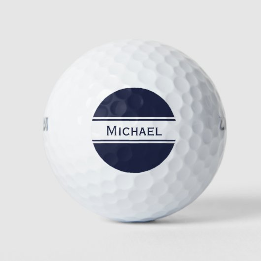 Midnight Blue White Stripes Naam Monogram Golfballen (Voorkant)