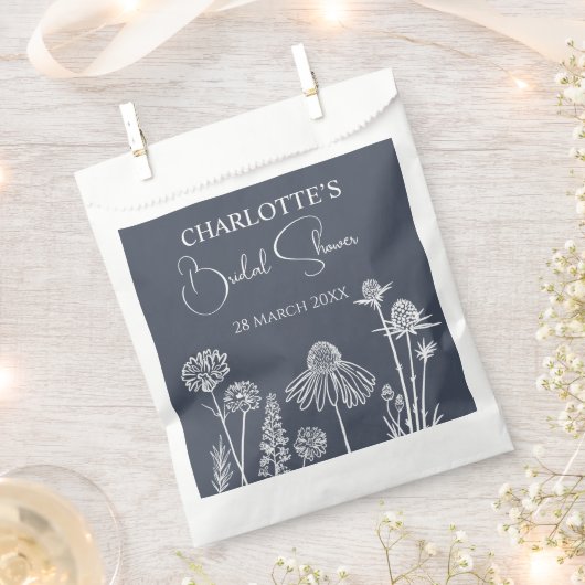 Midnight Blue Wildflower geschetste bloemen Bedankzakje (Geknipt)