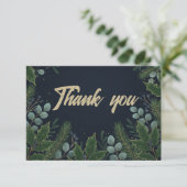 Midnight Blue Winter Foliage Holiday Thank You Bedankkaart (Staand voorkant)