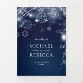Midnight Blue Winter Wonderland Sneeuwvlokken brui Drieluik Uitnodiging (Cover)