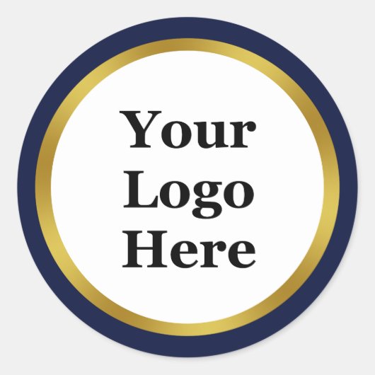 Midnight Blue Wit Goud Uw Logo Hier Sjabloon Ronde Sticker (Voorkant)