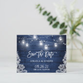 Midnight Blue Wood Mason Jar Light Save the Date Aankondigingskaart (Staand voorkant)