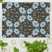 Midnight Bluebell Garden | Elegant Dark Floral Theedoek (Gevouwen)