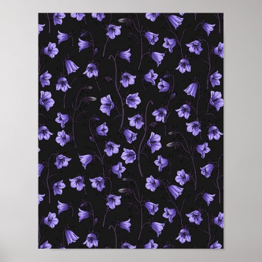Midnight Bluebells, Harebells, bloemen Poster (Voorkant)