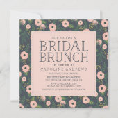 Midnight Blush Blooms Bridal Brunch Invitation Kaart (Voorkant)