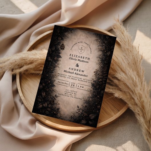 Midnight Botanical Gothic Wedding Kaart
