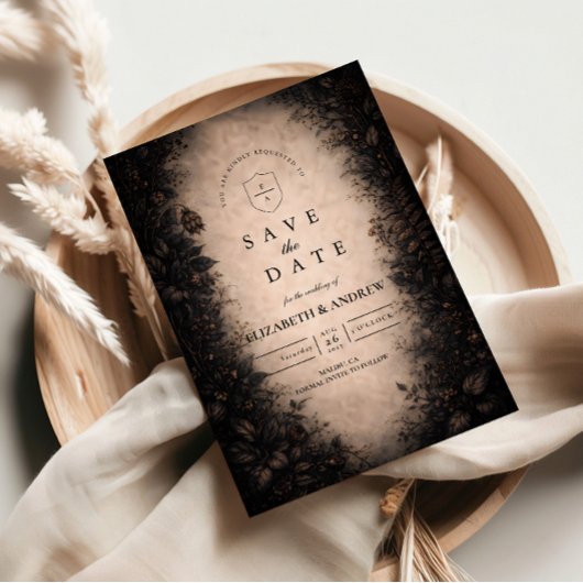 Midnight Botanical Gothic Wedding Save The Date