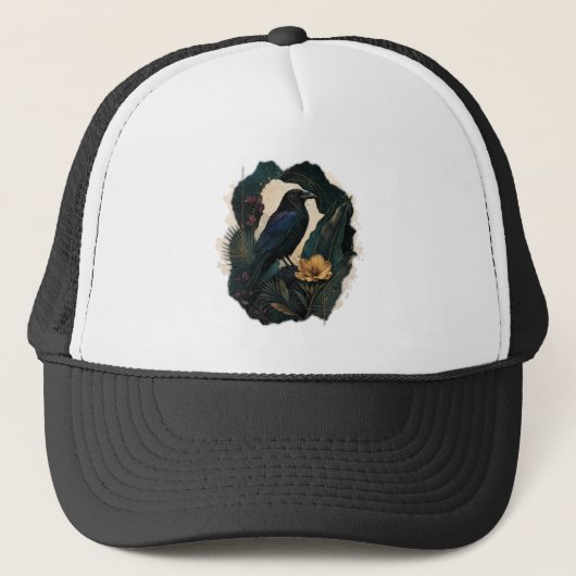Midnight Botanical Raven Trucker Pet (Voorkant)
