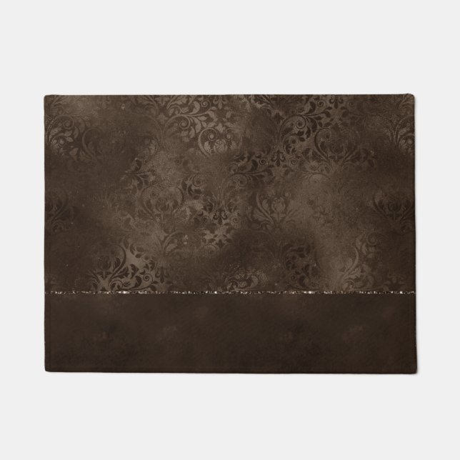 Midnight Bronze Romance | Satiny Grunge Damask Deurmat (Voorkant)