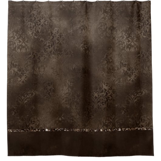 Midnight Bronze Romance | Satiny Grunge Damask Douchegordijn (Voorkant)