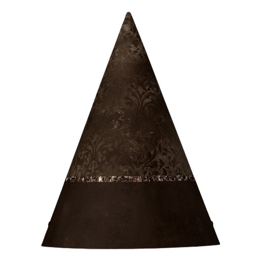 Midnight Bronze Romance | Satiny Grunge Damask Feesthoedjes (Voorkant)