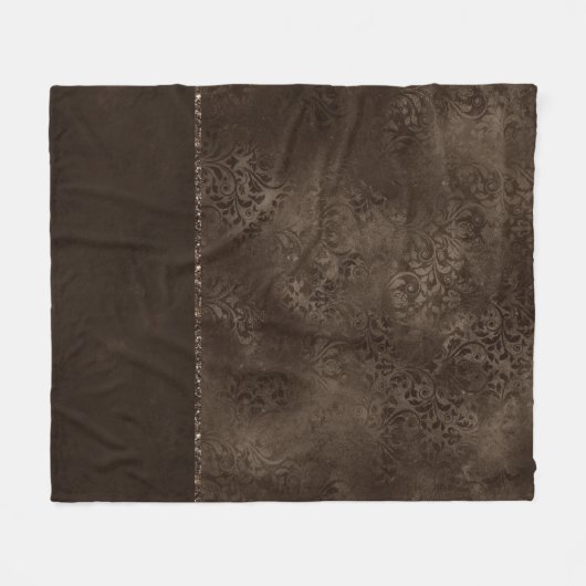 Midnight Bronze Romance | Satiny Grunge Damask Fleece Deken (Voorkant (Horizontaal))