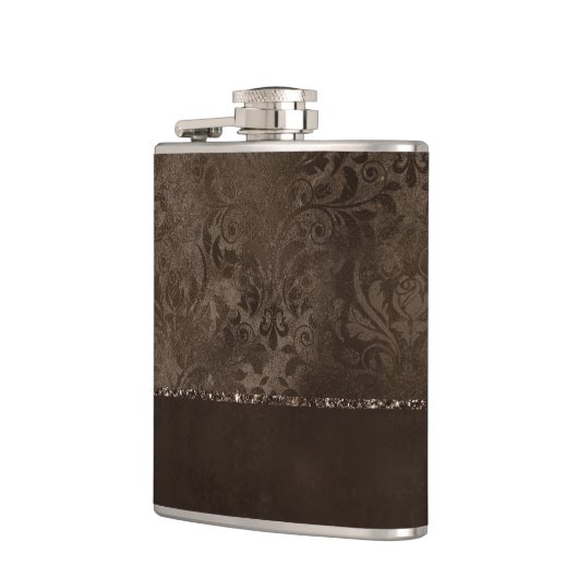 Midnight Bronze Romance | Satiny Grunge Damask Heupfles (Links)