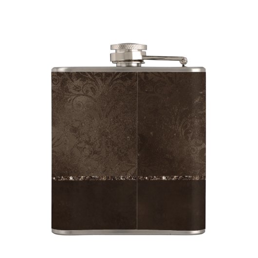 Midnight Bronze Romance | Satiny Grunge Damask Heupfles (Achterkant)