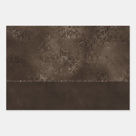 Midnight Bronze Romance | Satiny Grunge Damask Inpakpapier Vel (Voorkant 2)