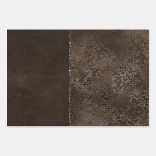 Midnight Bronze Romance | Satiny Grunge Damask Inpakpapier Vel (Voorkant)