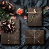 Midnight Bronze Romance | Satiny Grunge Damask Inpakpapier Vel