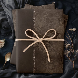 Midnight Bronze Romance   Satiny Grunge Damask Inpakpapier Vel