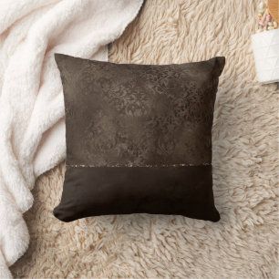 Midnight Bronze Romance Satiny Grunge Damask Kussen