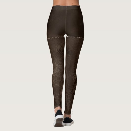 Midnight Bronze Romance | Satiny Grunge Damask Leggings (Achterkant)