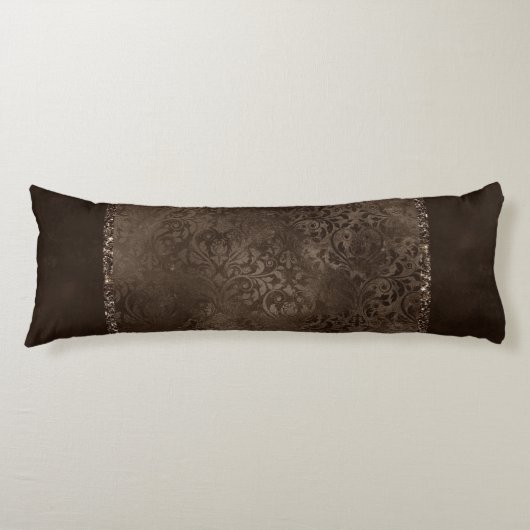 Midnight Bronze Romance | Satiny Grunge Damask Lichaamskussen (Voorkant)