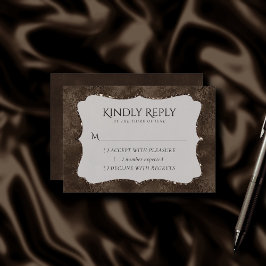 Midnight Bronze Romance | Satiny Grunge Damask RSVP Kaartje