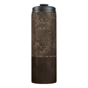 Midnight Bronze Romance Satiny Grunge Damask Thermosbeker