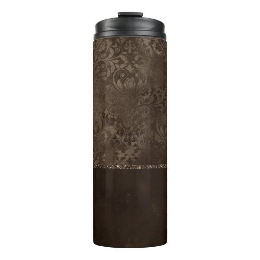 Midnight Bronze Romance | Satiny Grunge Damask Thermosbeker (Voorkant)