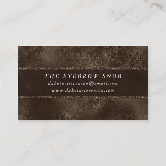 Midnight Bronze Romance | Satiny Grunge Damask Visitekaartje (Achterkant)