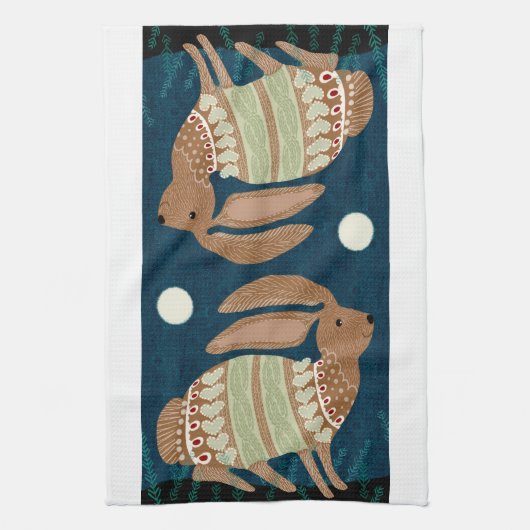 Midnight Bunny Kitchen Tea Towel Theedoek (Verticaal)