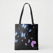 Midnight Butterfly Blue Floral Shoulder Tote Bag (Voorkant)