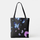 Midnight Butterfly Blue Floral Shoulder Tote Bag (Achterkant)