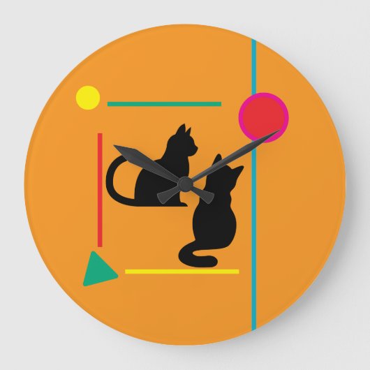 Midnight Cat & Crimson Moon Abstract Wall Clock Grote Klok (Voorkant)