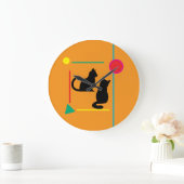 Midnight Cat & Crimson Moon Abstract Wall Clock Grote Klok (Huis)