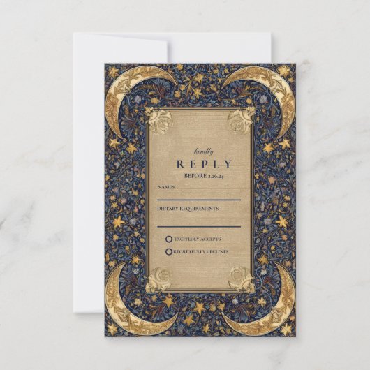 Midnight Celestial Baroque Wedding RSVP Kaartje (Voorkant)
