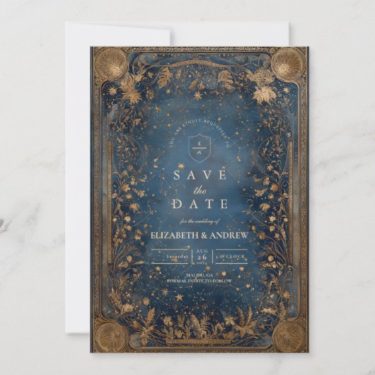Midnight Celestial Baroque Wedding Save The Date (Voorkant)