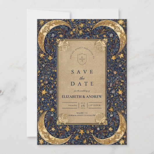 Midnight Celestial Baroque Wedding Save The Date (Voorkant)