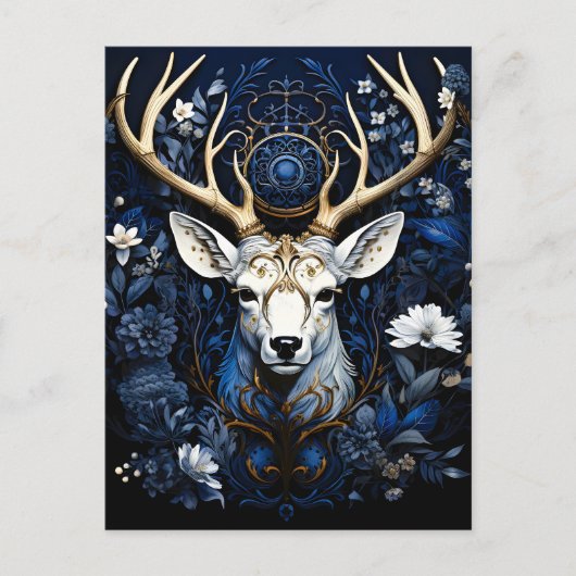 Midnight Celestial Floral Gothic Deer  Aankondigingskaart (Voorkant)