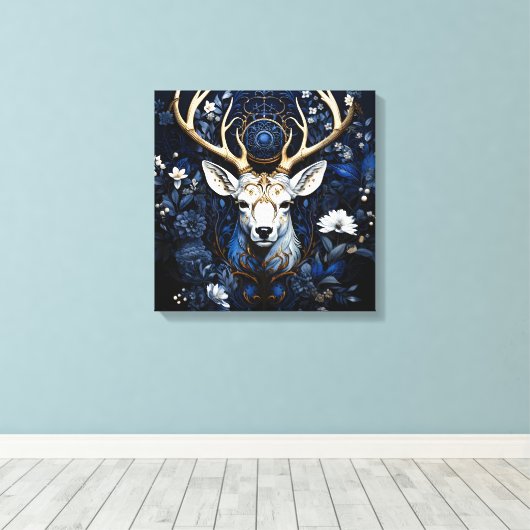 Midnight Celestial Floral Gothic Deer Canvas Afdruk (Insitu (Houten vloer))
