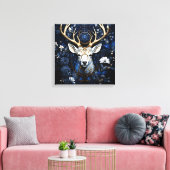 Midnight Celestial Floral Gothic Deer Canvas Afdruk (Insitu (Woonkamer))