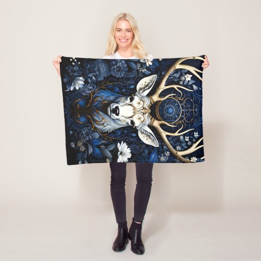 Midnight Celestial Floral Gothic Deer  Fleece Deken (In situ)