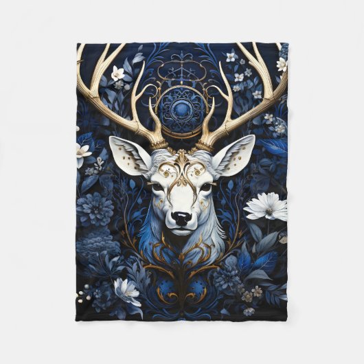 Midnight Celestial Floral Gothic Deer  Fleece Deken (Voorkant)