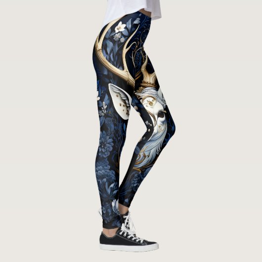 Midnight Celestial Floral Gothic Deer Leggings (Rechts)