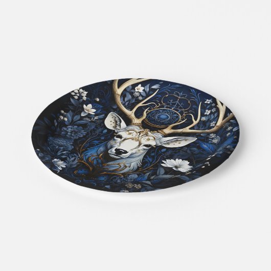 Midnight Celestial Floral Gothic Deer  Papieren Bordje (Gekanteld)