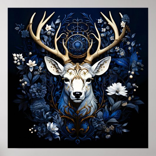 Midnight Celestial Floral Gothic Deer  Poster (Voorkant)