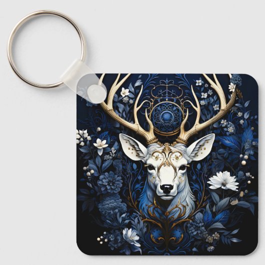 Midnight Celestial Floral Gothic Deer Sleutelhanger (Voorkant)