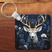 Midnight Celestial Floral Gothic Deer Sleutelhanger (Voorkant)