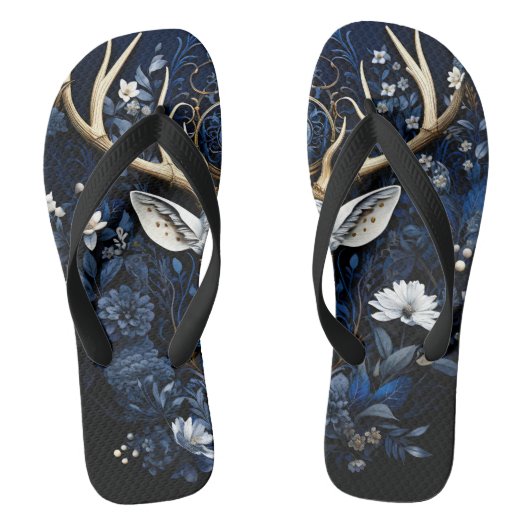 Midnight Celestial Floral Gothic Deer  Teenslippers (Voetbed)