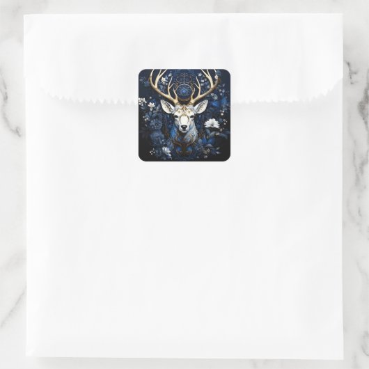 Midnight Celestial Floral Gothic Deer  Vierkante Sticker (Tas)