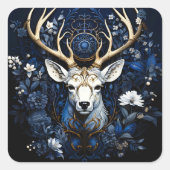 Midnight Celestial Floral Gothic Deer  Vierkante Sticker (Voorkant)